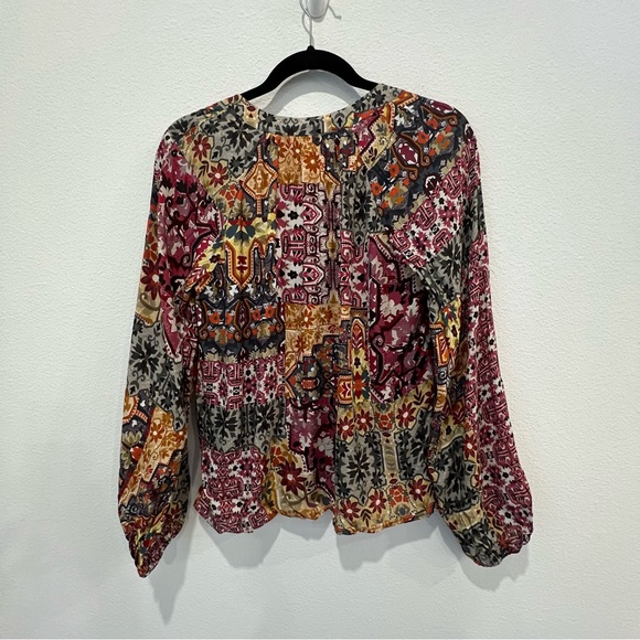 Anthropologie Kachel Multicolor Ambrosia Peasant Blouse Top Silk Blend Size 4 - Picture 6 of 10